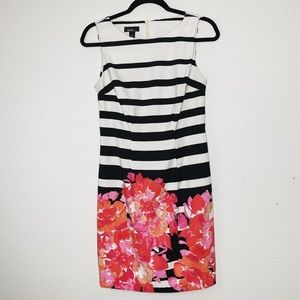 Adorable stripe black white pink floral fitted dress small